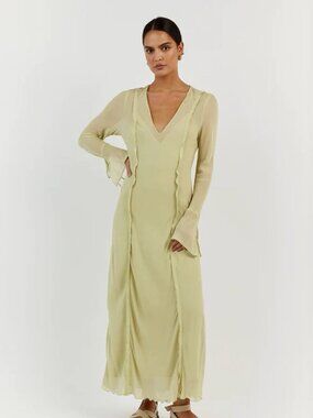 BOWIE LIME SHEER VISCOSE DRESS - 10 / LIME
